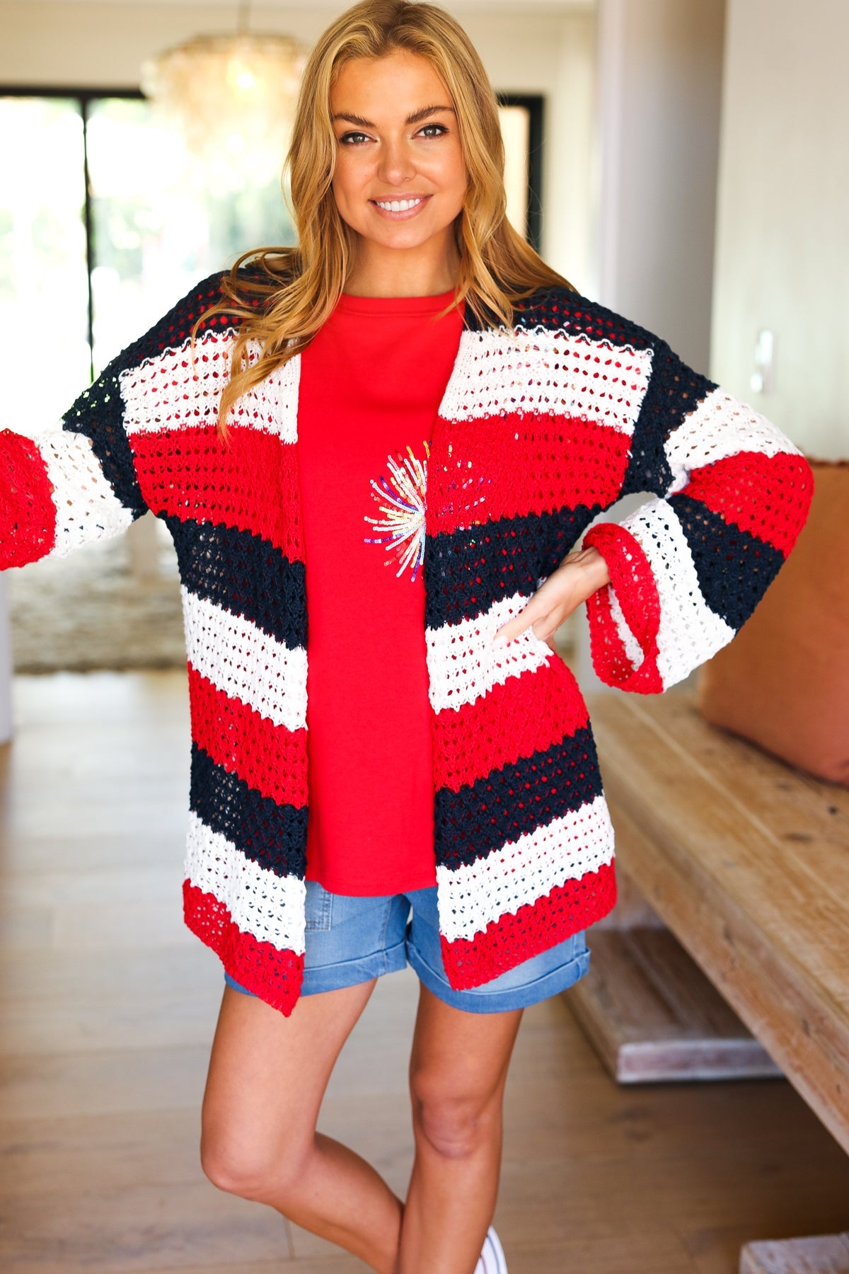 Simply Patriotic Striped Crochet Cardigan