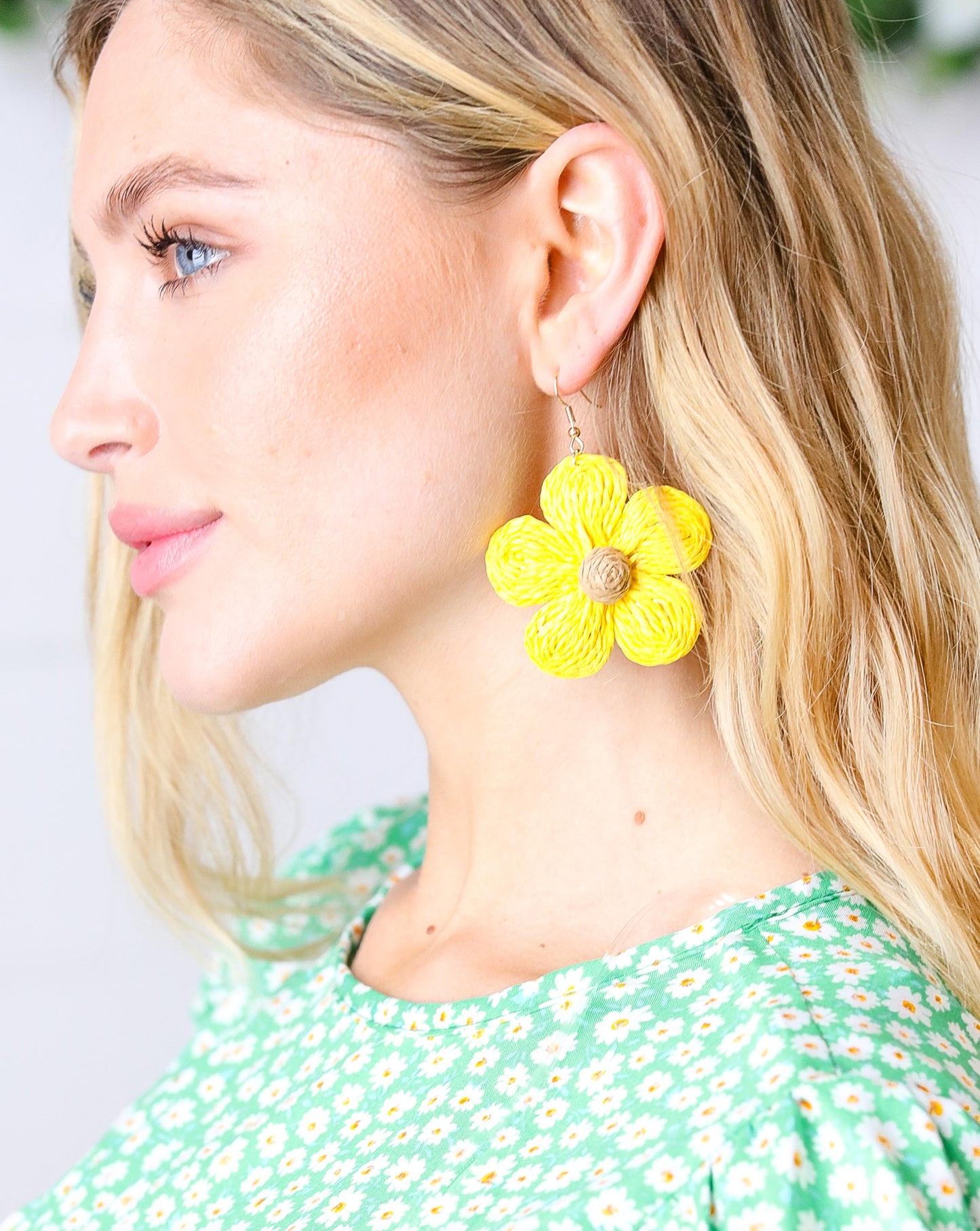 Canary Handwoven Flower Earrings
