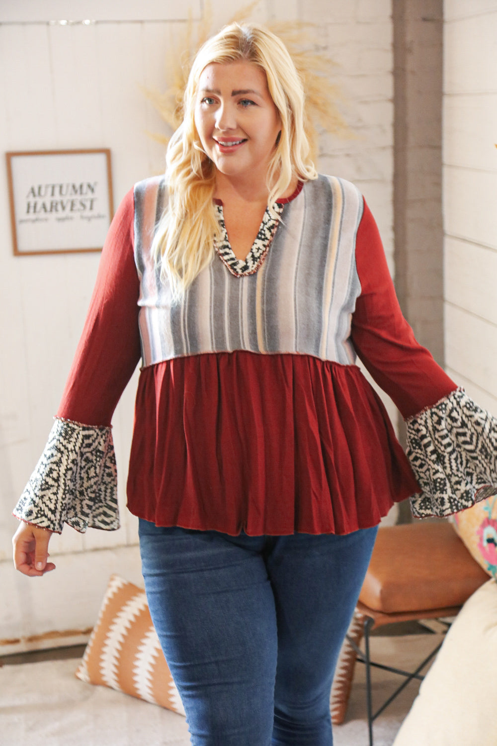 Berry Aztec Outseam Top