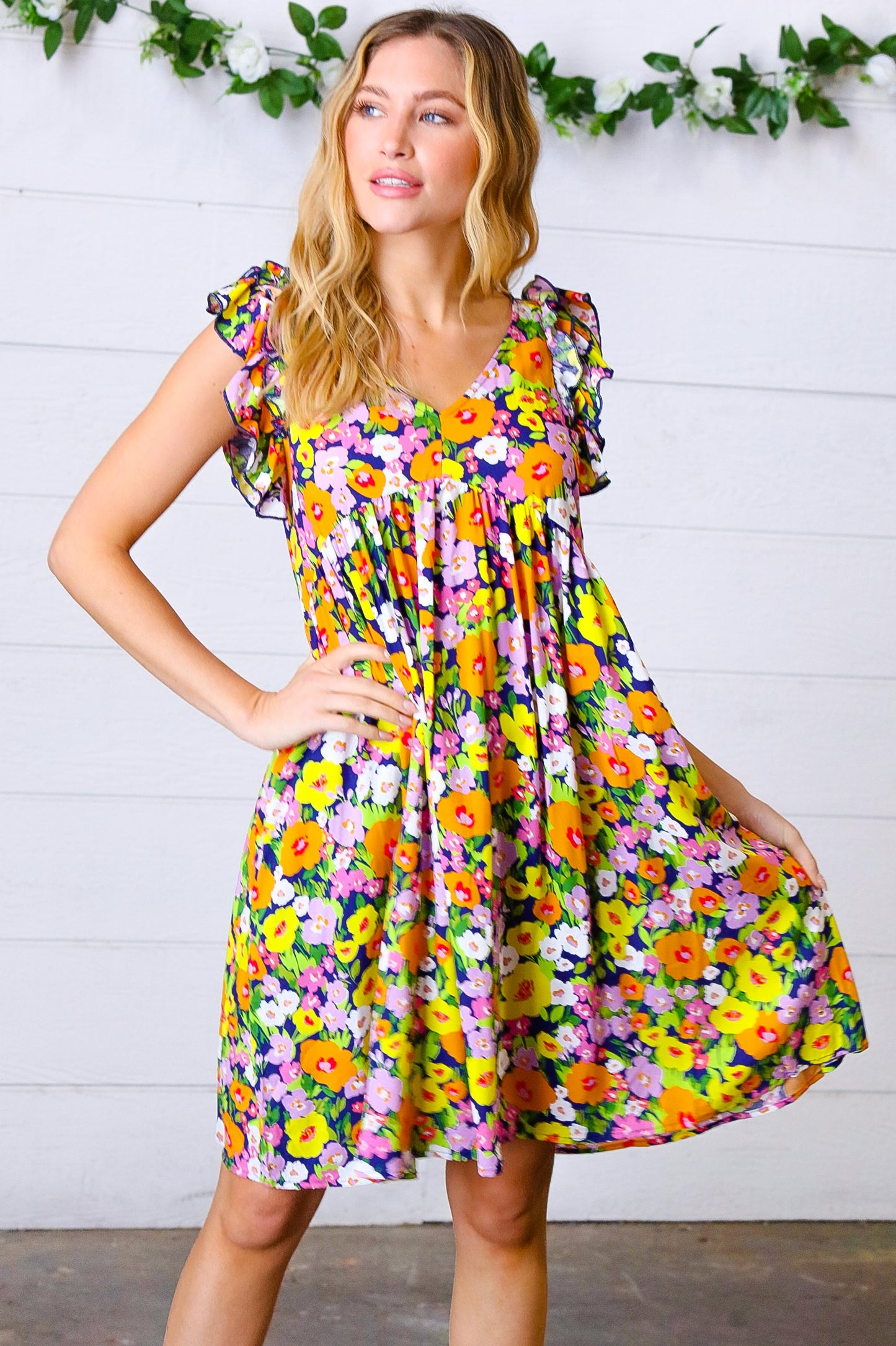 Lemon Floral Babydoll Ruffle Dress