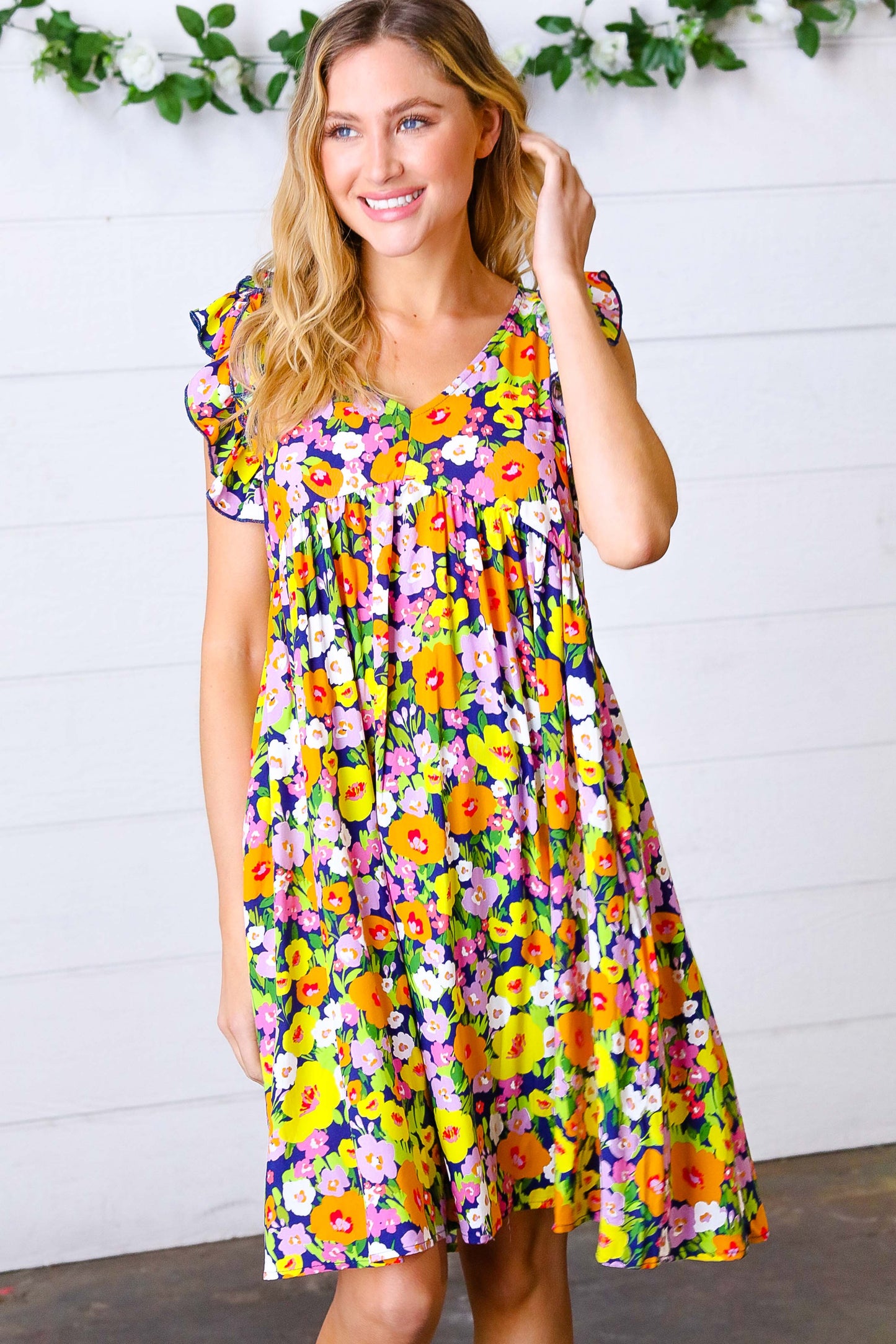 Lemon Floral Babydoll Ruffle Dress