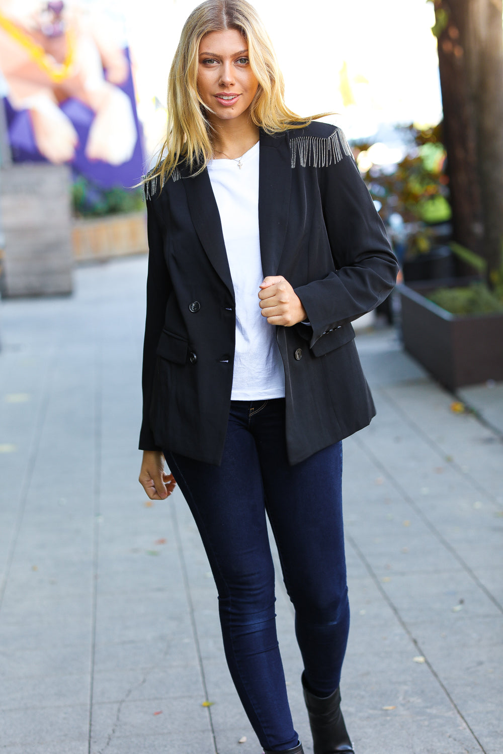 Holiday Ready Fringe Blazer