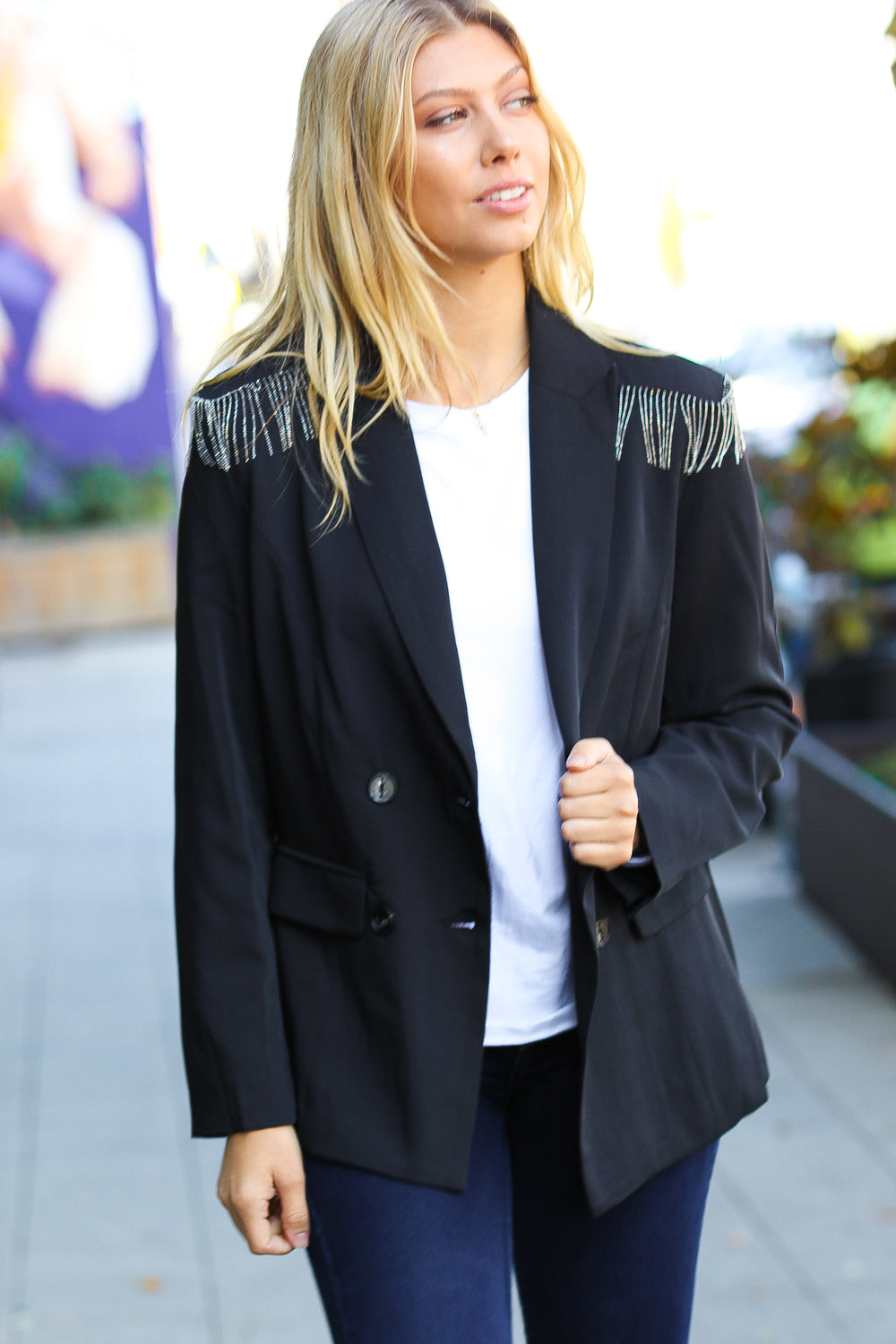 Holiday Ready Fringe Blazer