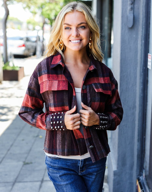 City Streets Plaid Studded Cropped Jacket