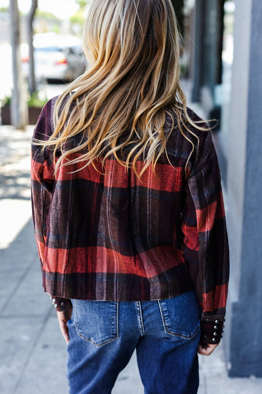 City Streets Plaid Studded Cropped Jacket