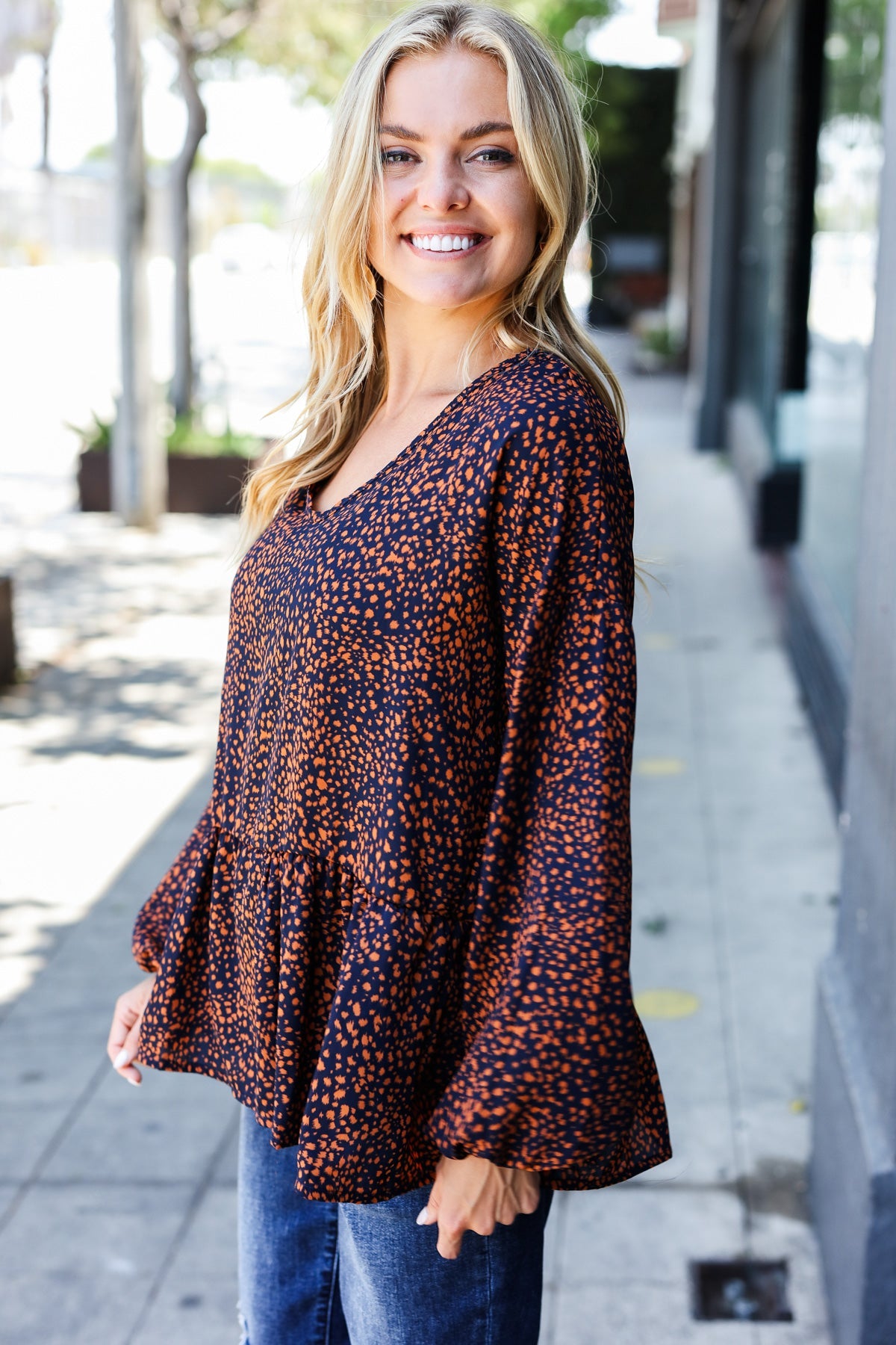 Leopard Woven Babydoll Top