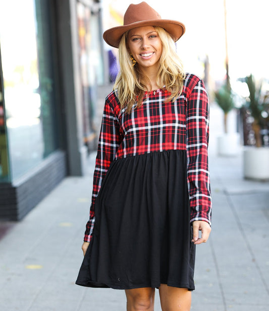Holiday Plaid Twofer Babydoll Dress