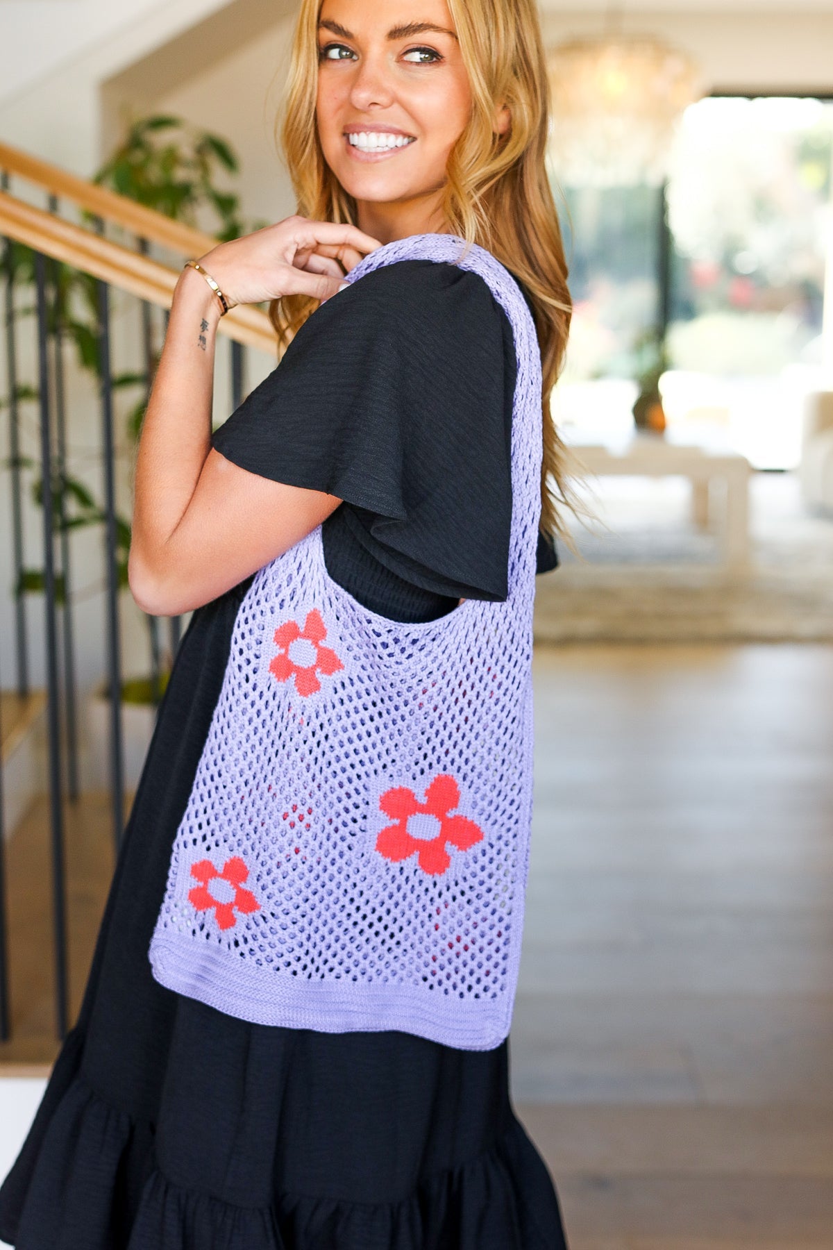 Floral Crochet Tote Bag