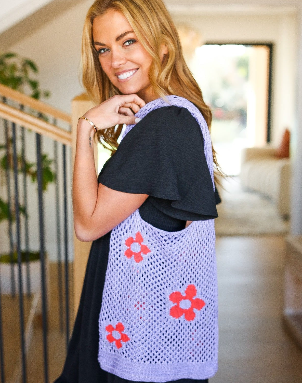 Floral Crochet Tote Bag