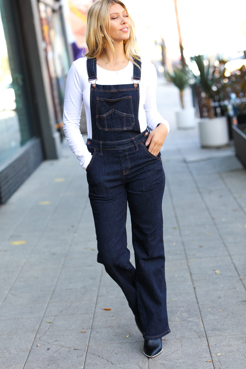 Jaime Dark Denim High-Waist Wide Leg Overalls | Judy Blue