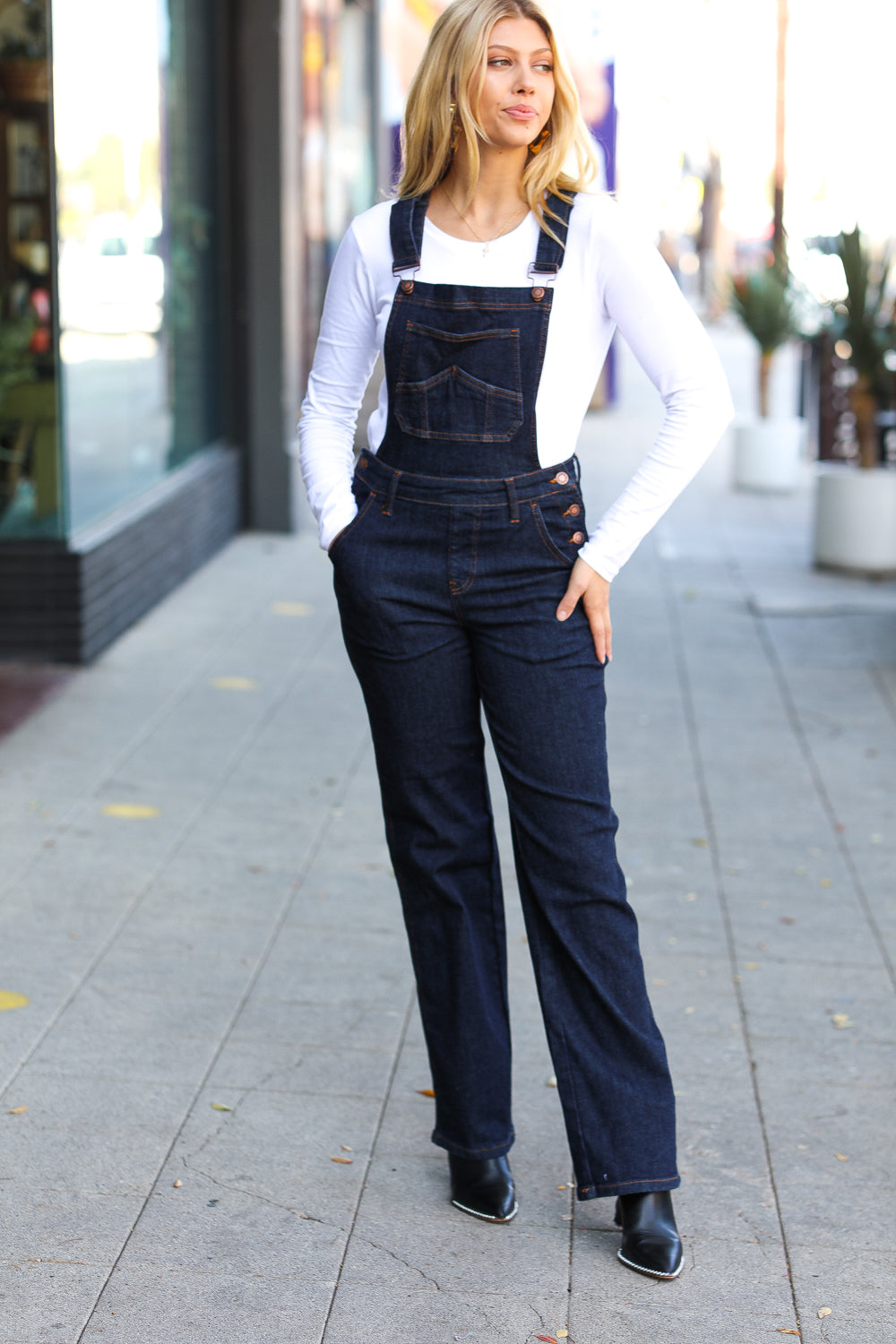 Jaime Dark Denim High-Waist Wide Leg Overalls | Judy Blue