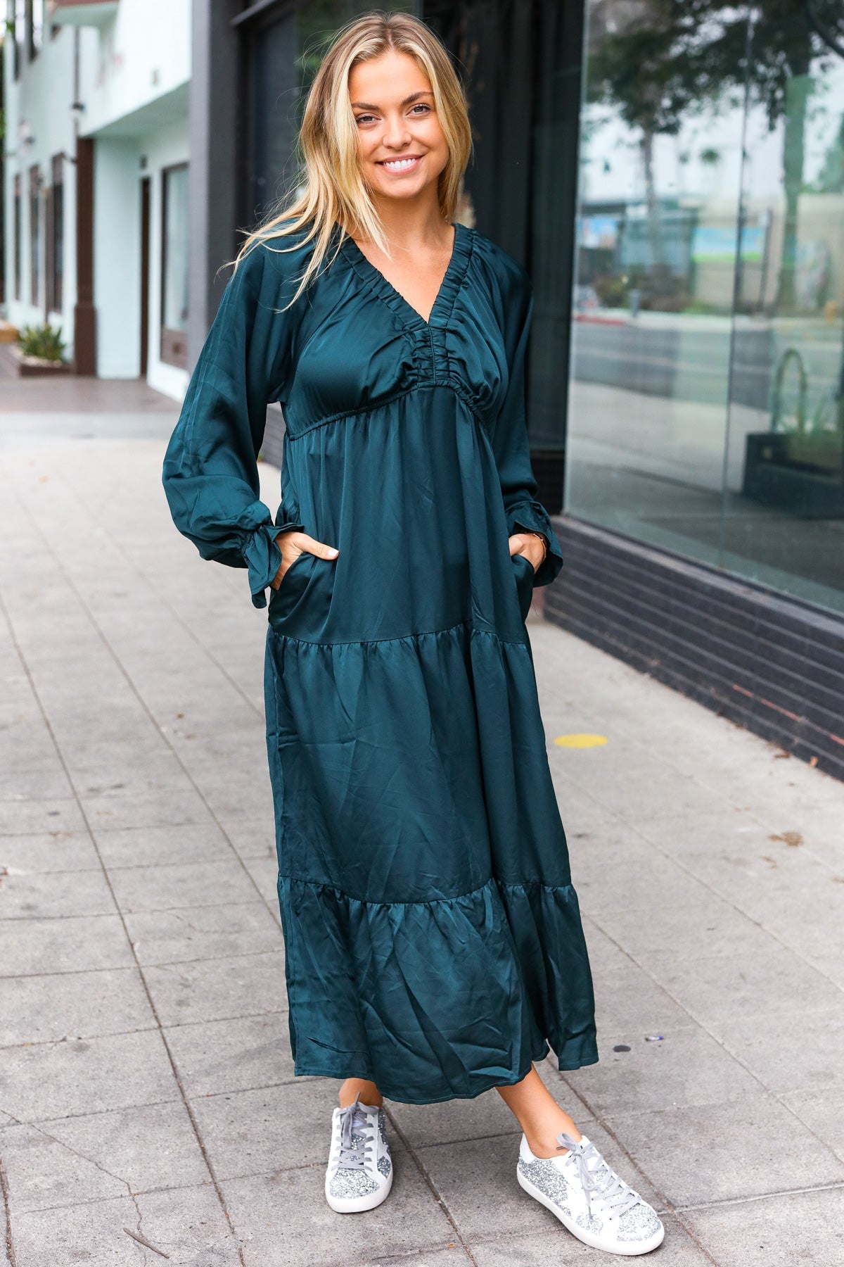 Elegant Hunter Satin Maxi Dress