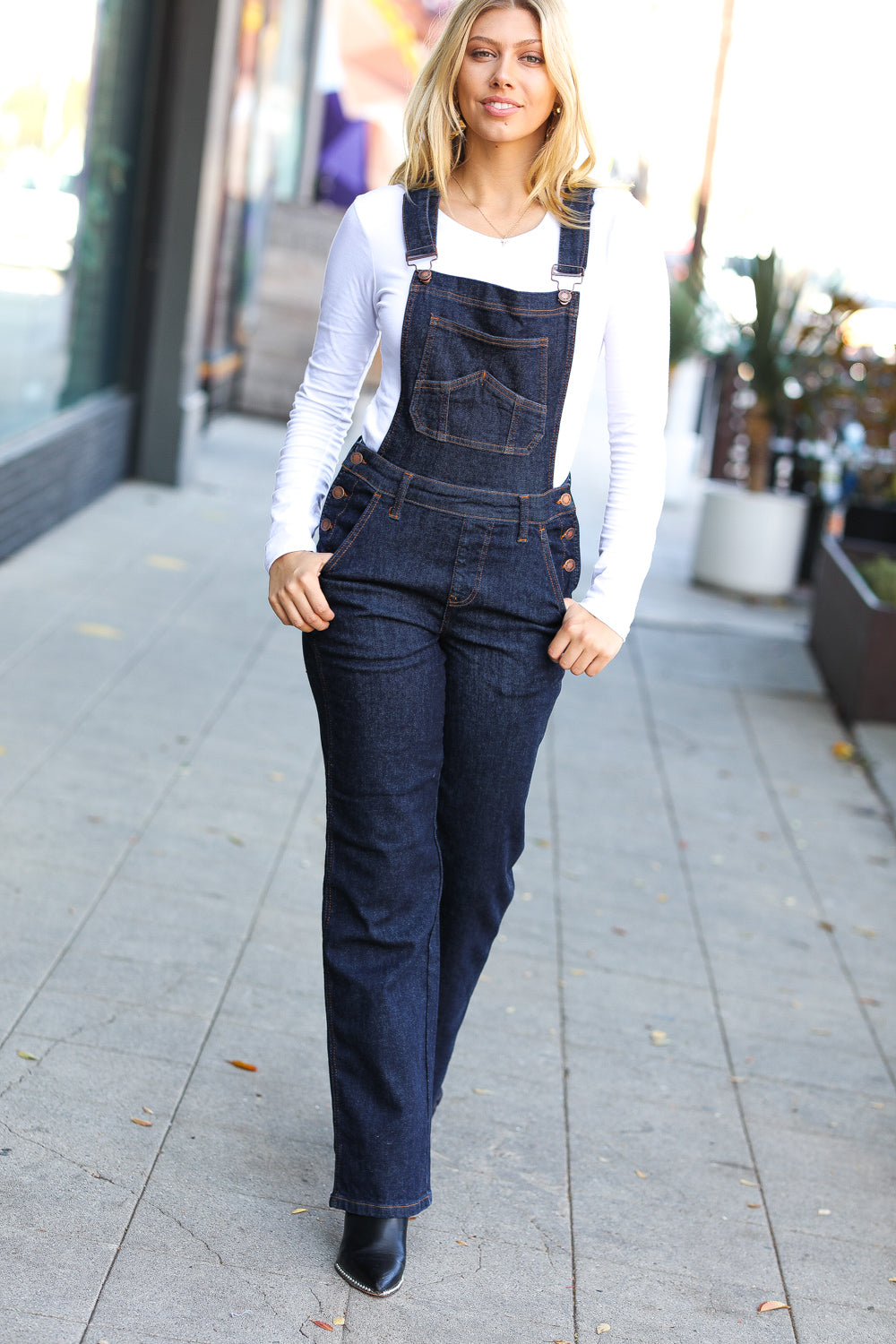 Jaime Dark Denim High-Waist Wide Leg Overalls | Judy Blue