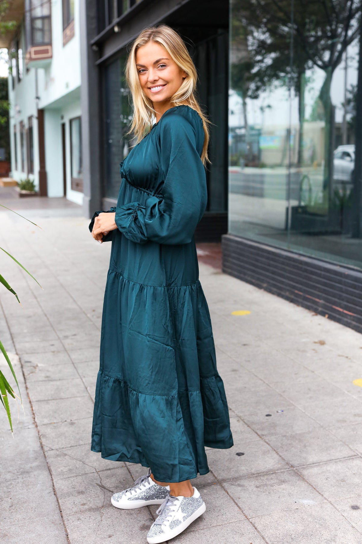 Elegant Hunter Satin Maxi Dress