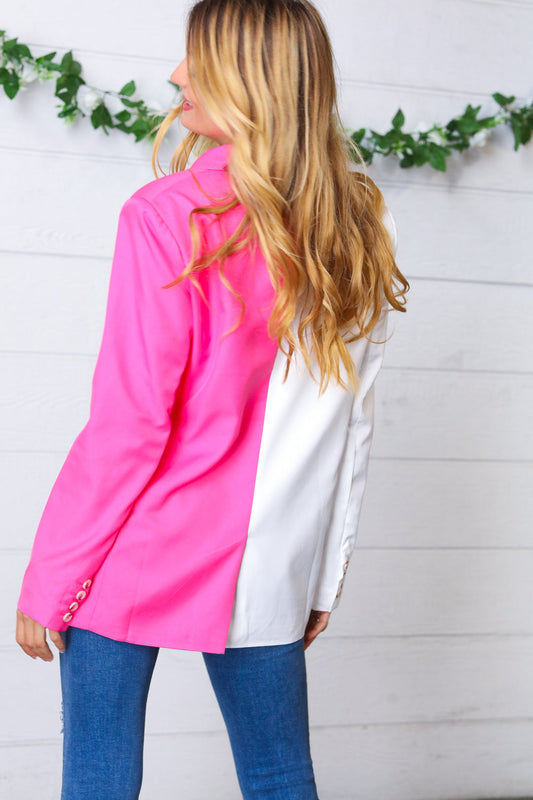 Strawberry Silk Two-Toned Buttoned Blazer