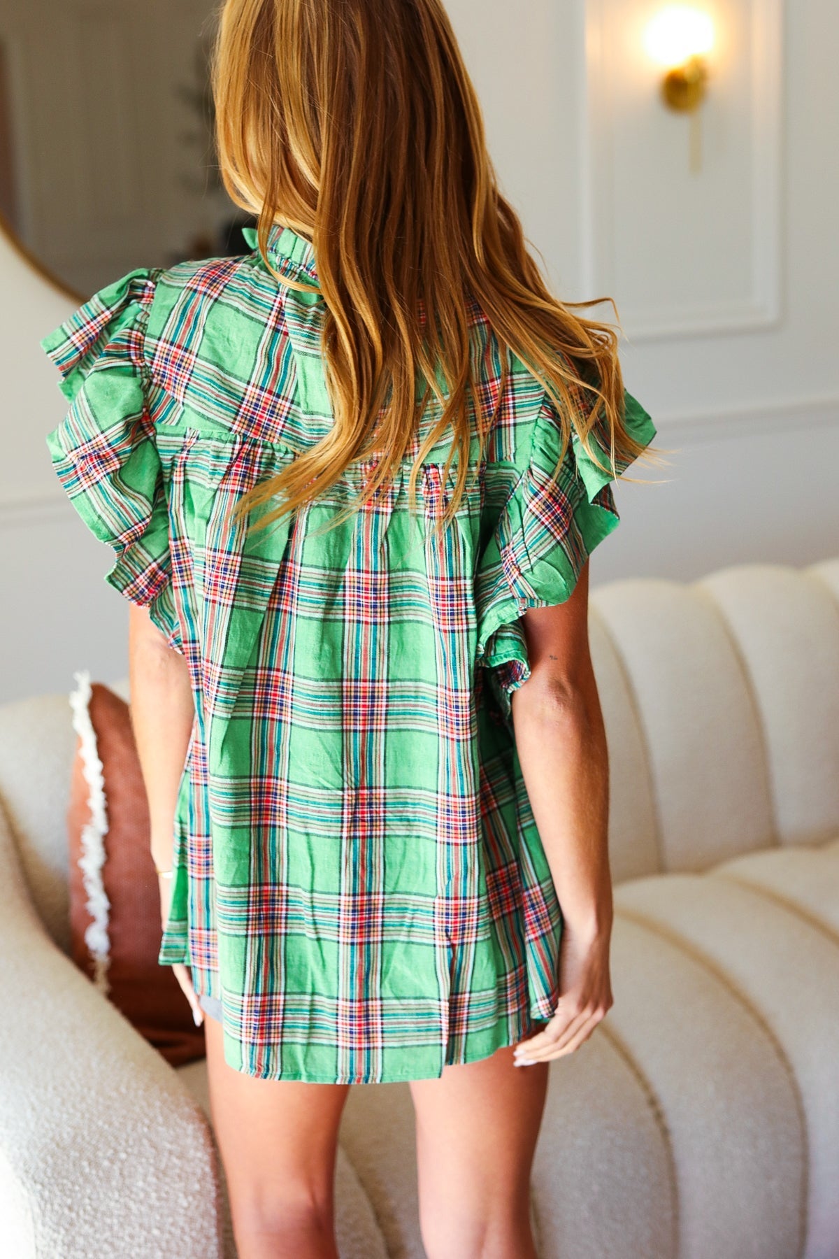 Live For Today Plaid Flutter Sleeve Top