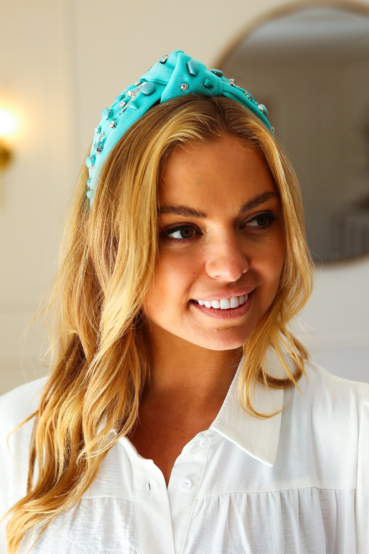 Turquoise Stone & Gem Cowboy Boot Top Knot Headband