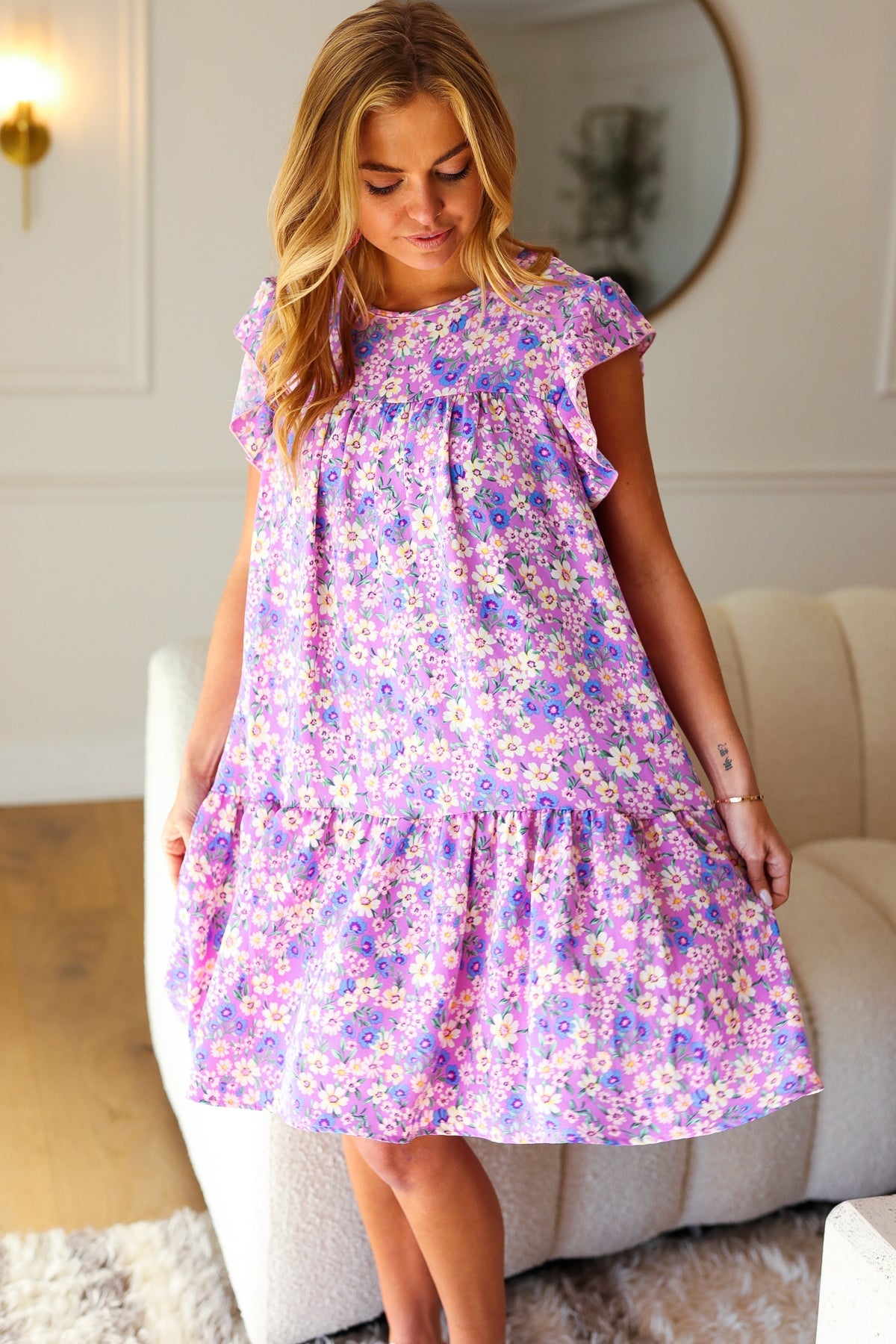 Spring Lilac Floral Tiered Dress