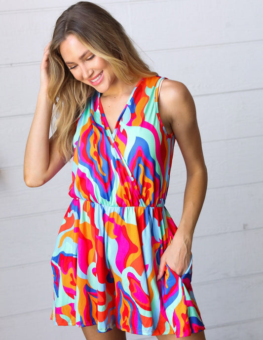 Vibrant Sleeveless Surplice Romper