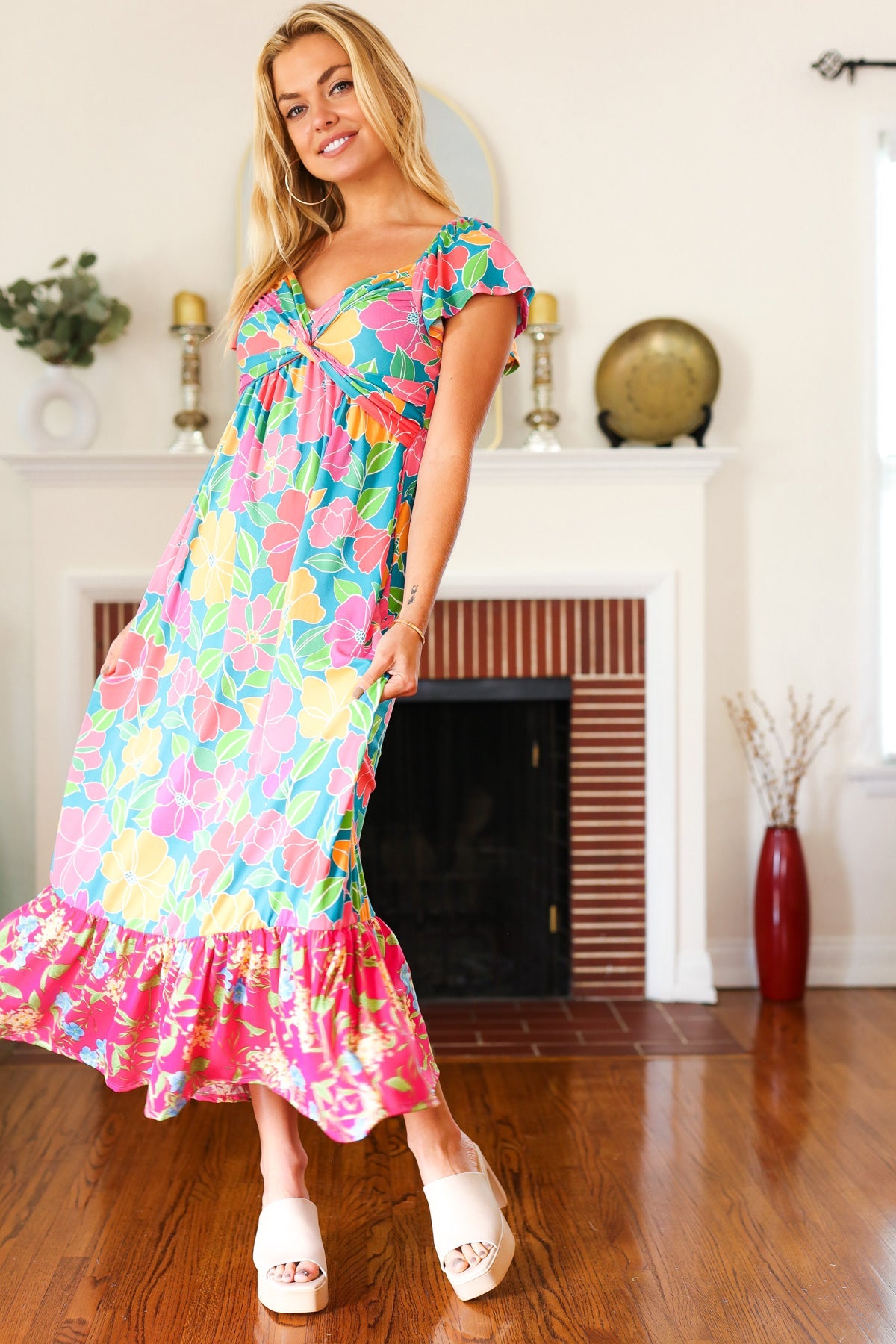 Vacay Vibes Floral Sweetheart Twisted Maxi Dress