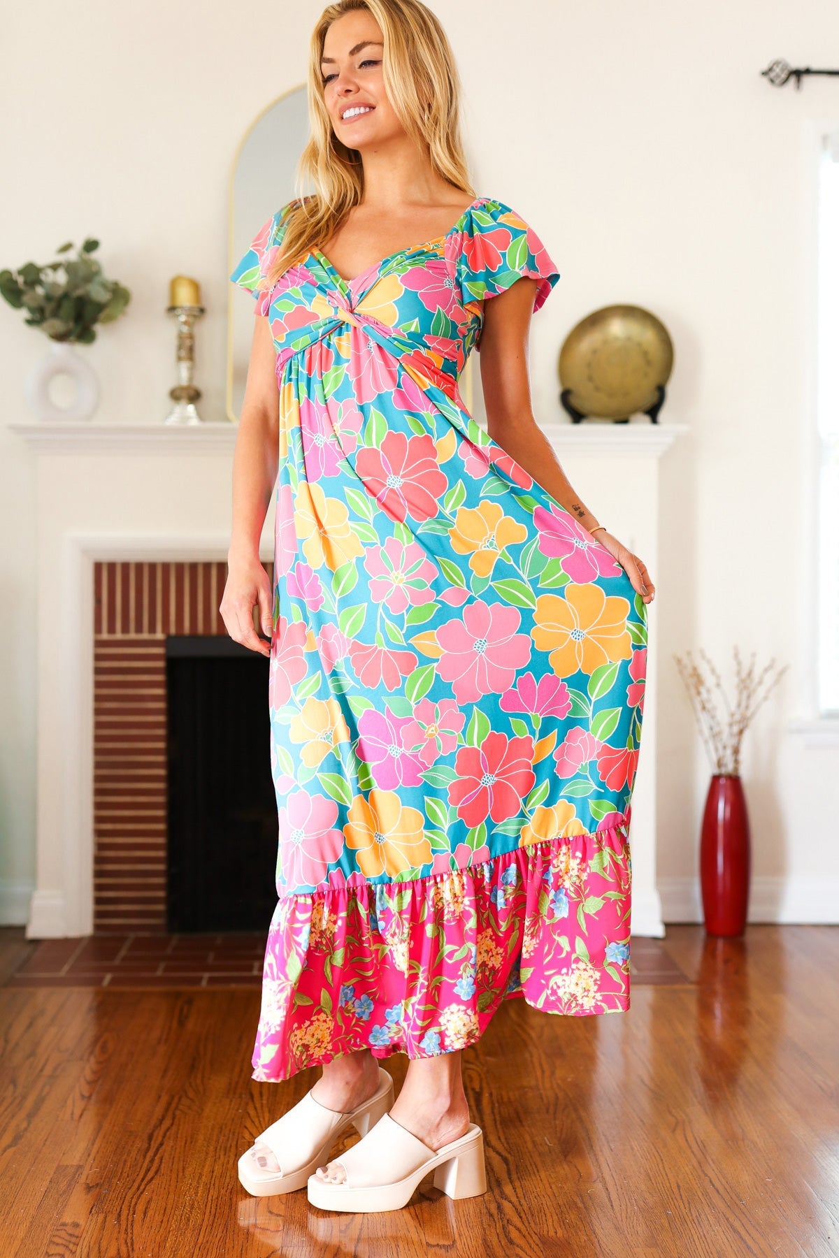 Vacay Vibes Floral Sweetheart Twisted Maxi Dress