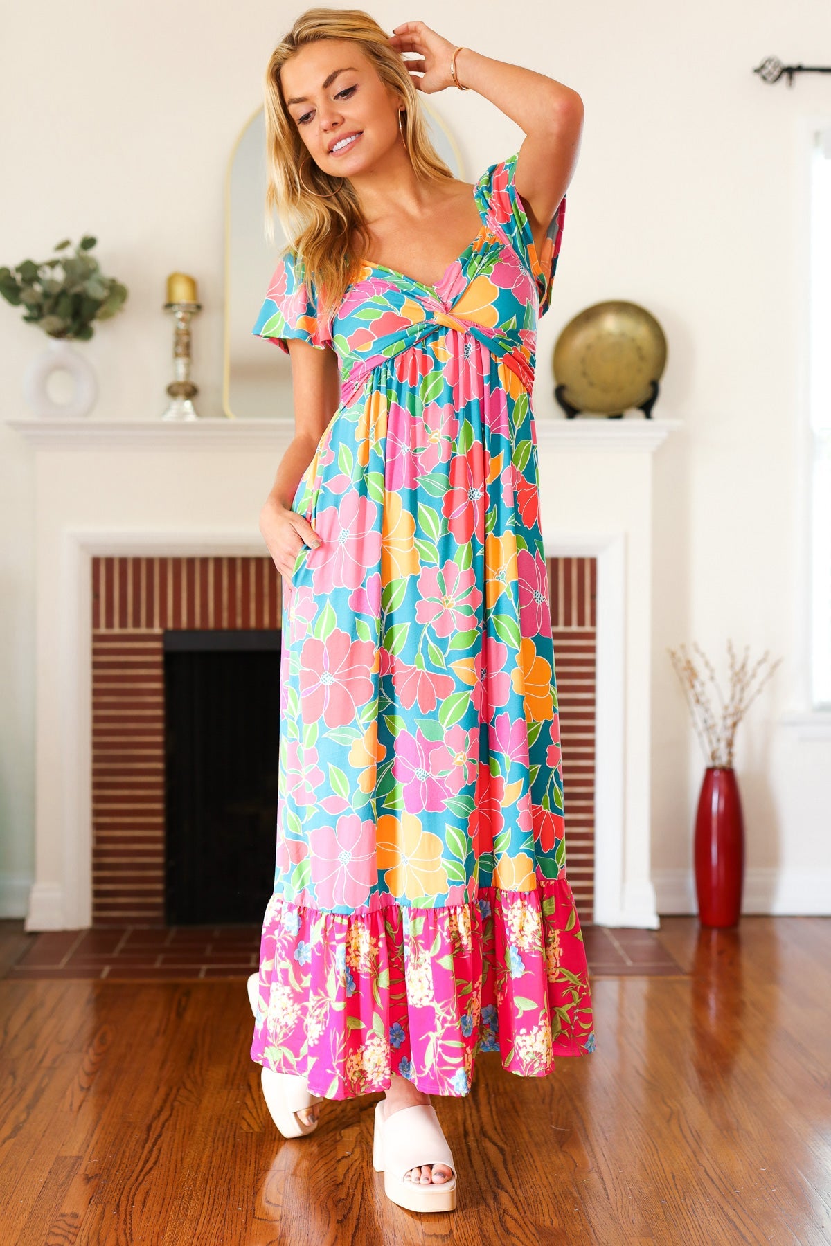 Vacay Vibes Floral Sweetheart Twisted Maxi Dress