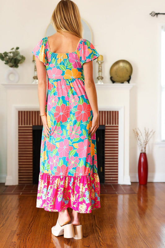 Vacay Vibes Floral Sweetheart Twisted Maxi Dress