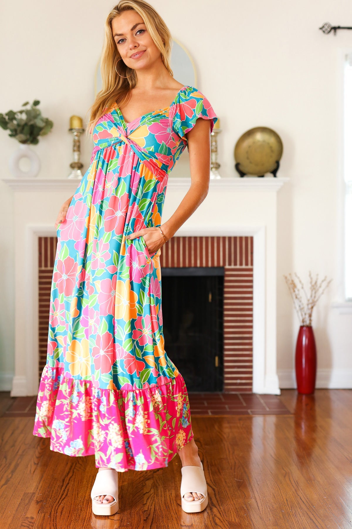 Vacay Vibes Floral Sweetheart Twisted Maxi Dress