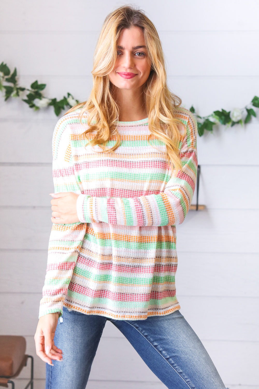 Green Apple & Tangerine Striped Top