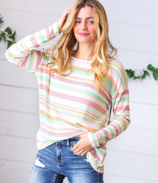 Green Apple & Tangerine Striped Top