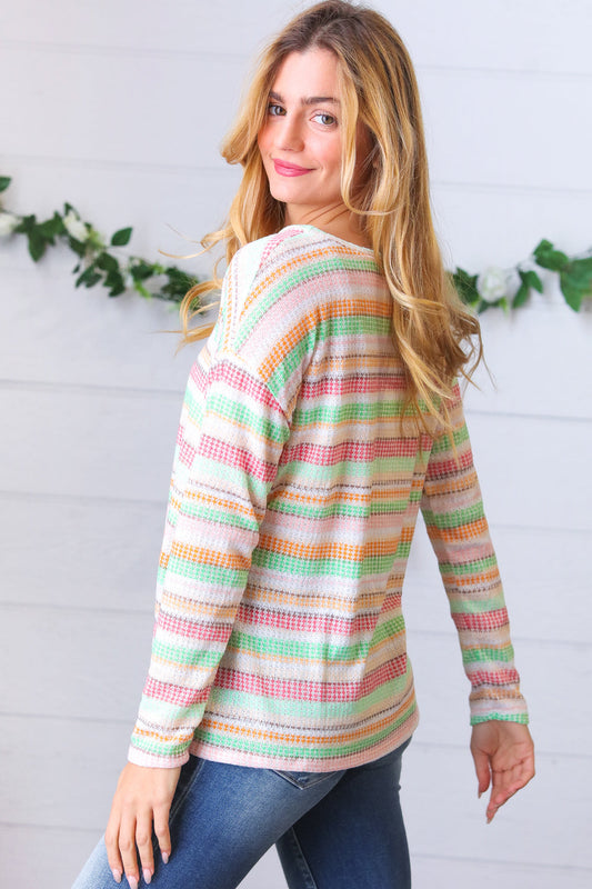 Green Apple & Tangerine Striped Top