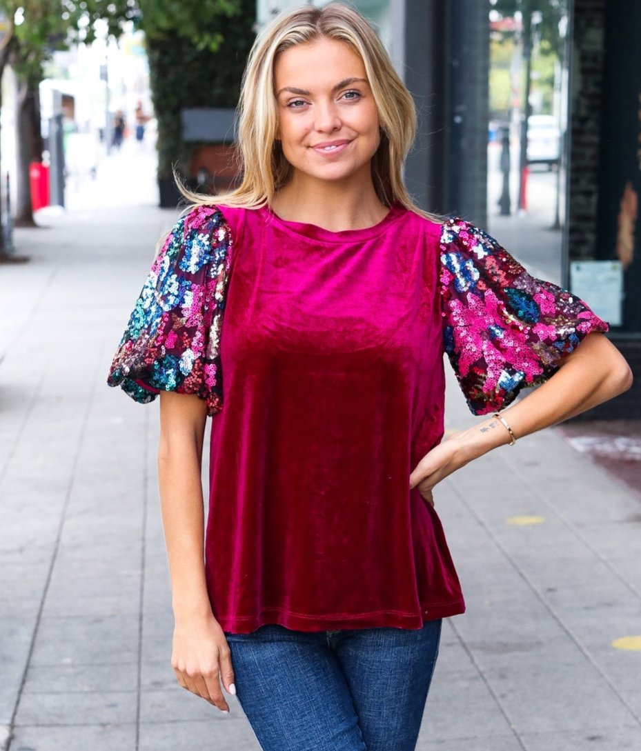 Diva Dreams Floral Sequin Velvet Top