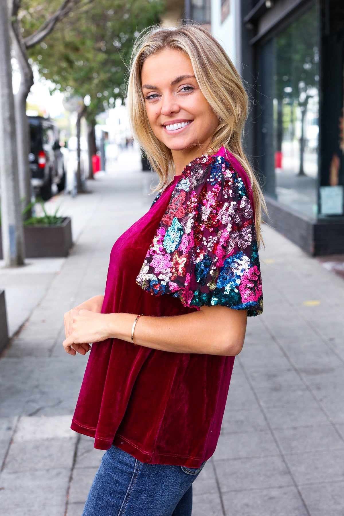 Diva Dreams Floral Sequin Velvet Top