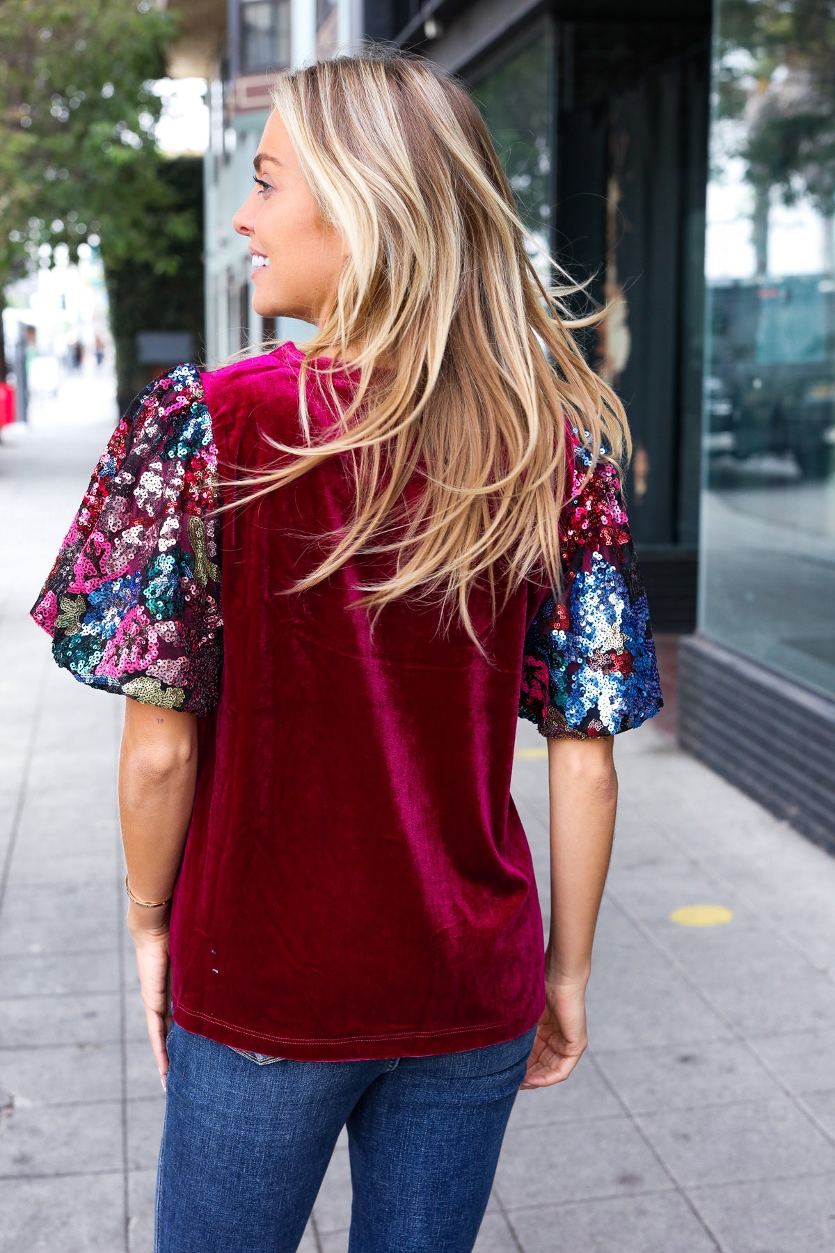 Diva Dreams Floral Sequin Velvet Top