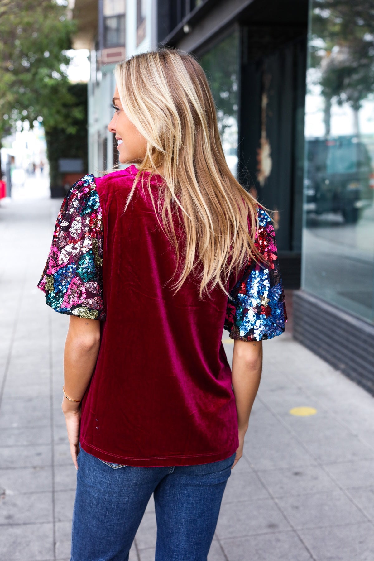 Diva Dreams Floral Sequin Velvet Top