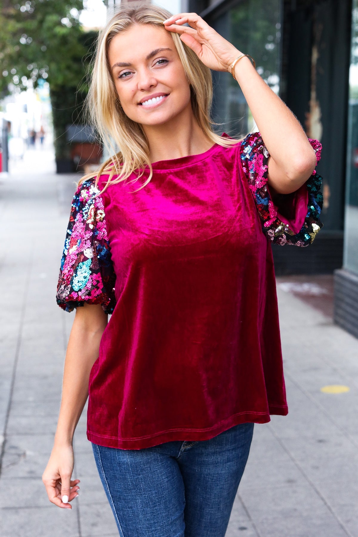 Diva Dreams Floral Sequin Velvet Top