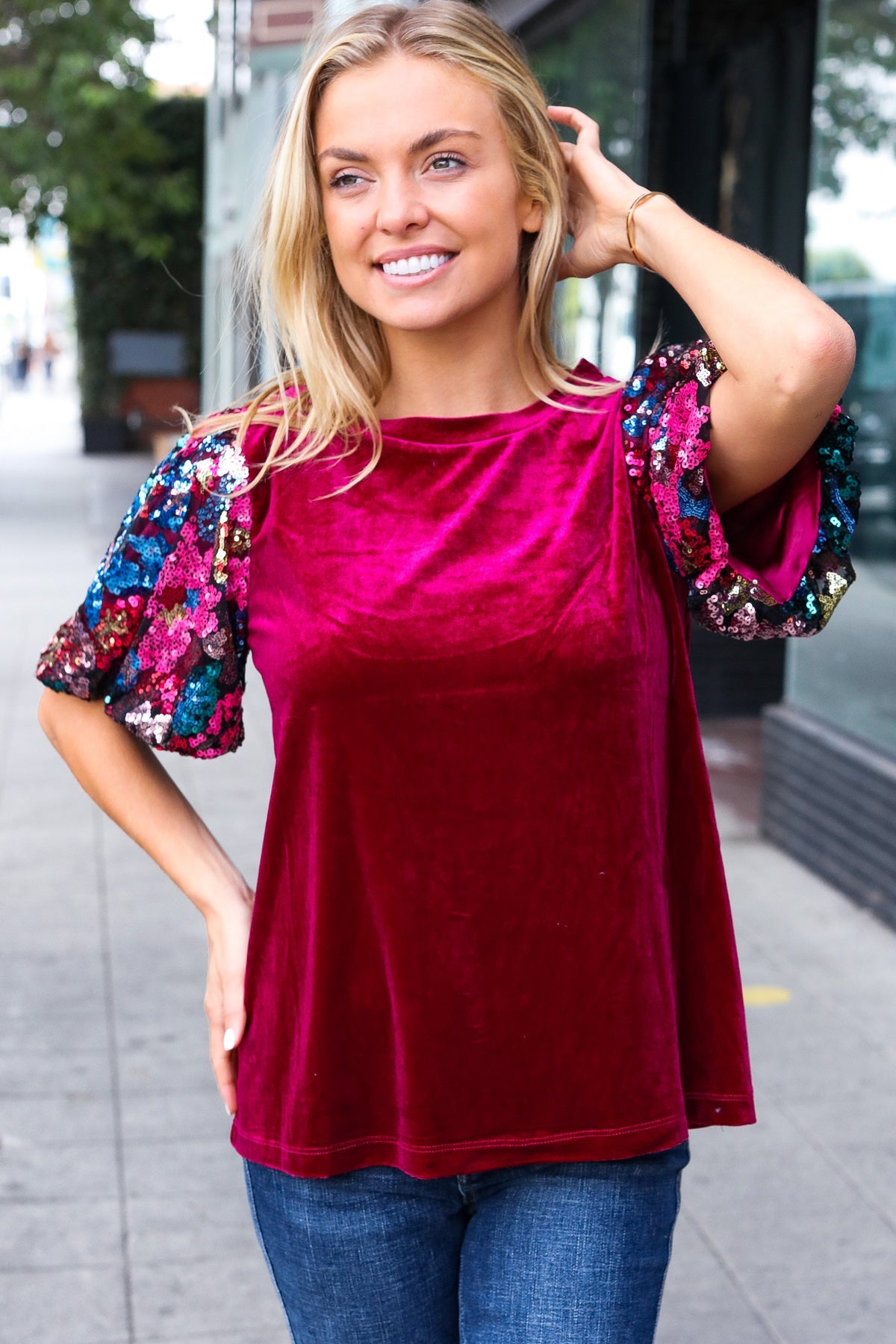 Diva Dreams Floral Sequin Velvet Top