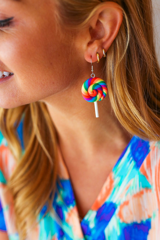 Rainbow Lollipop Clay Earrings