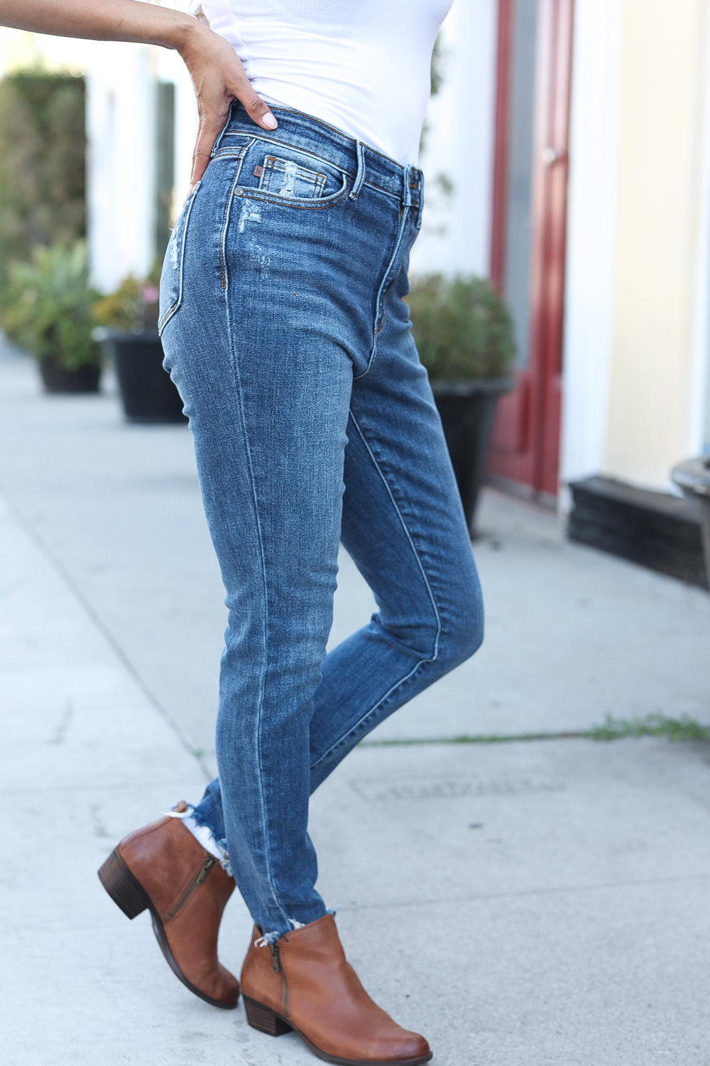 Alessandra Mid-Rise Distressed Straight Leg Jeans | Judy Blue