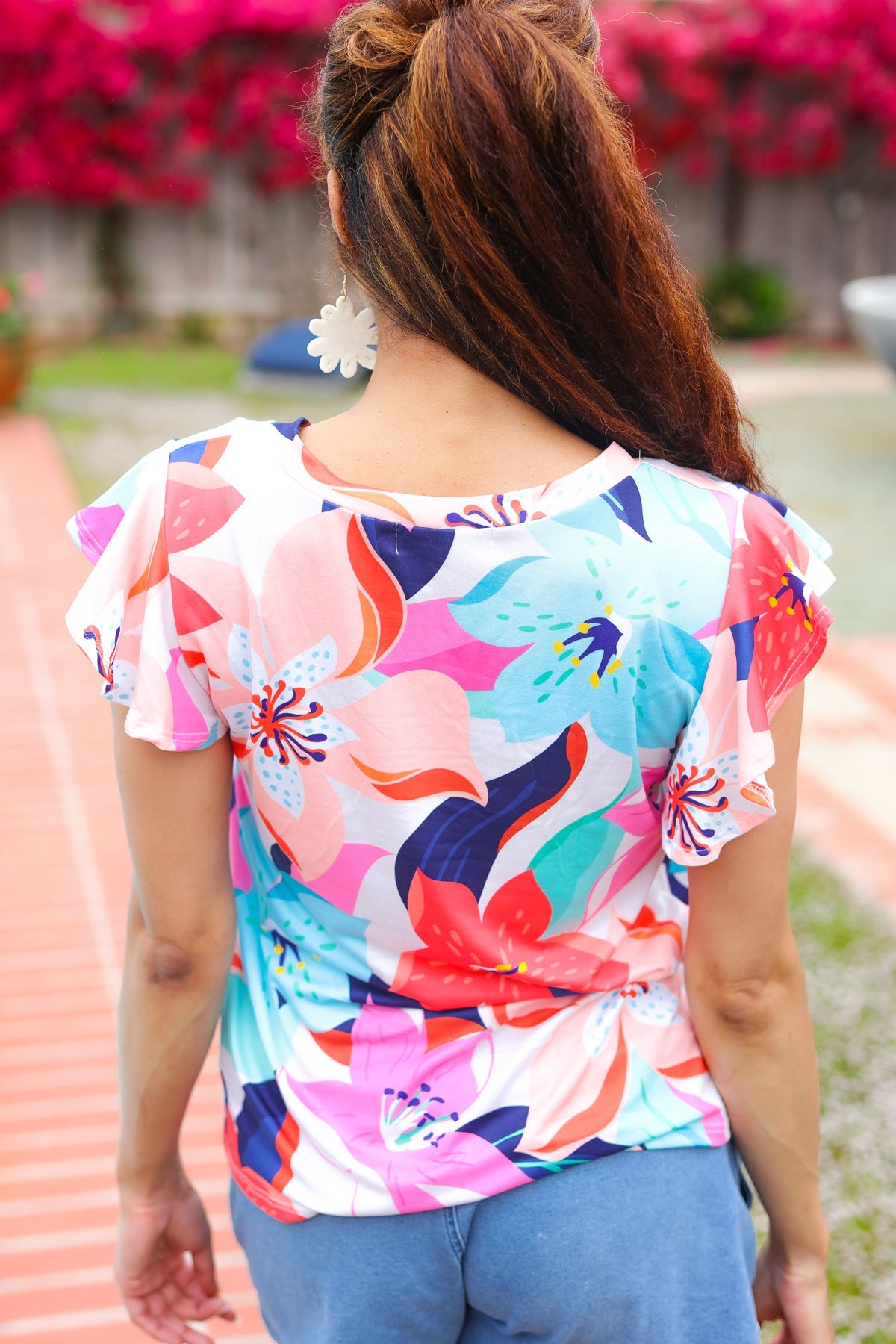 Summer Vibes Tropical Flutter Sleeve Top