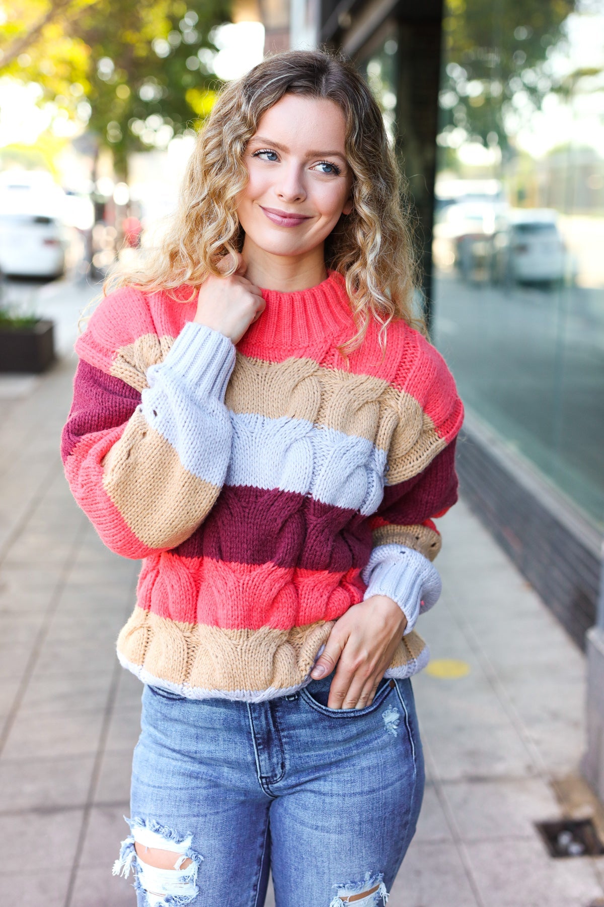 Fall For You Striped Cable Knit Sweater