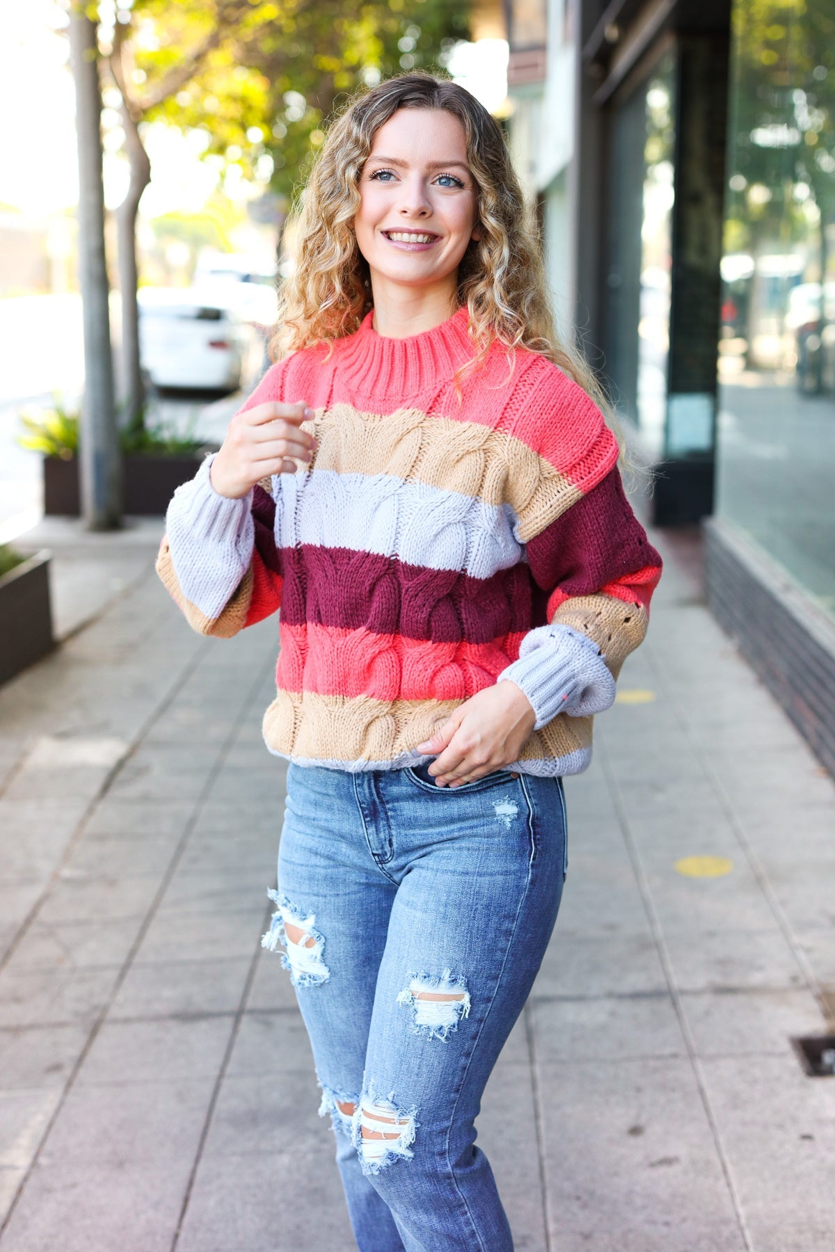 Fall For You Striped Cable Knit Sweater