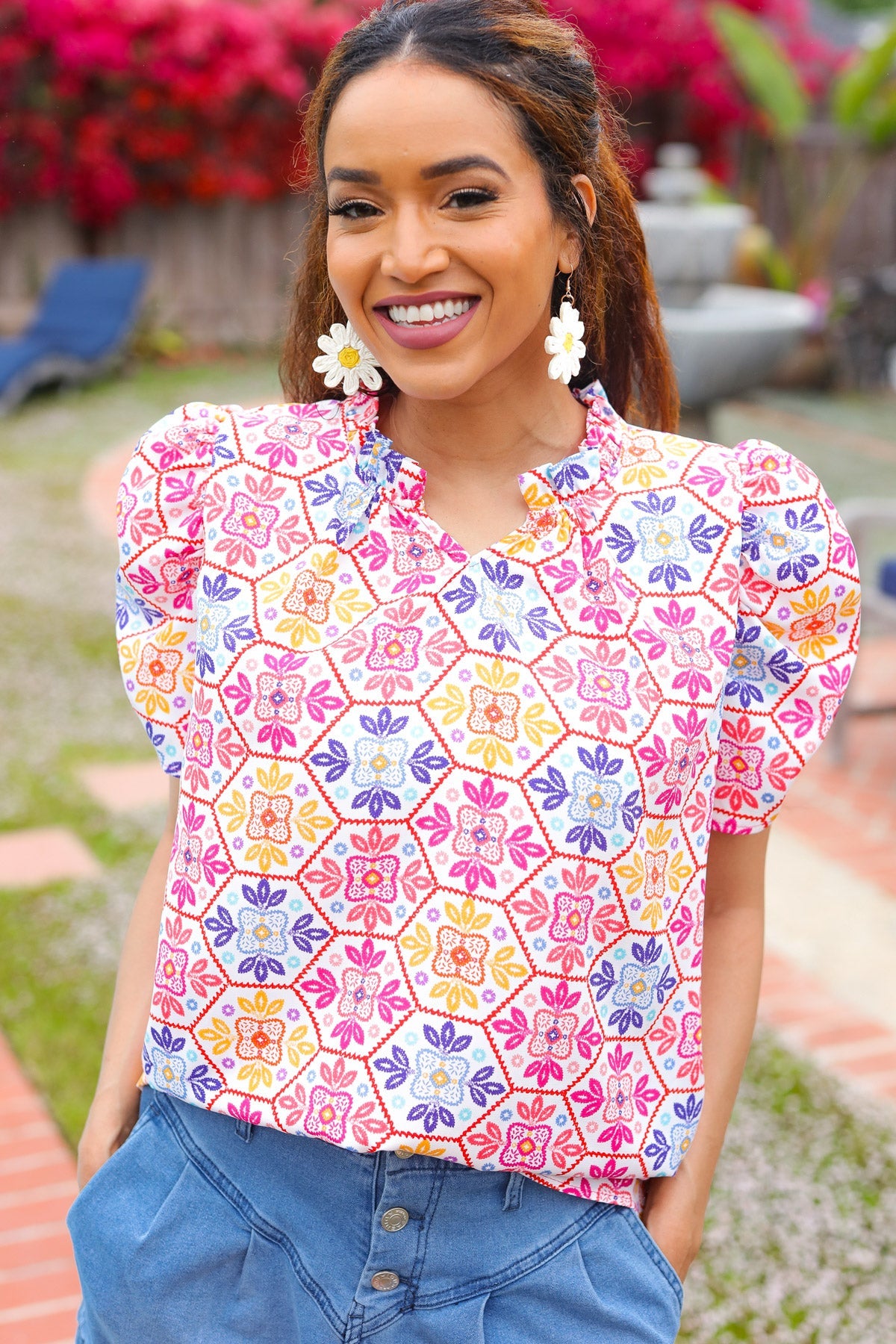 Beautiful You Floral Lace Puff Sleeve Top