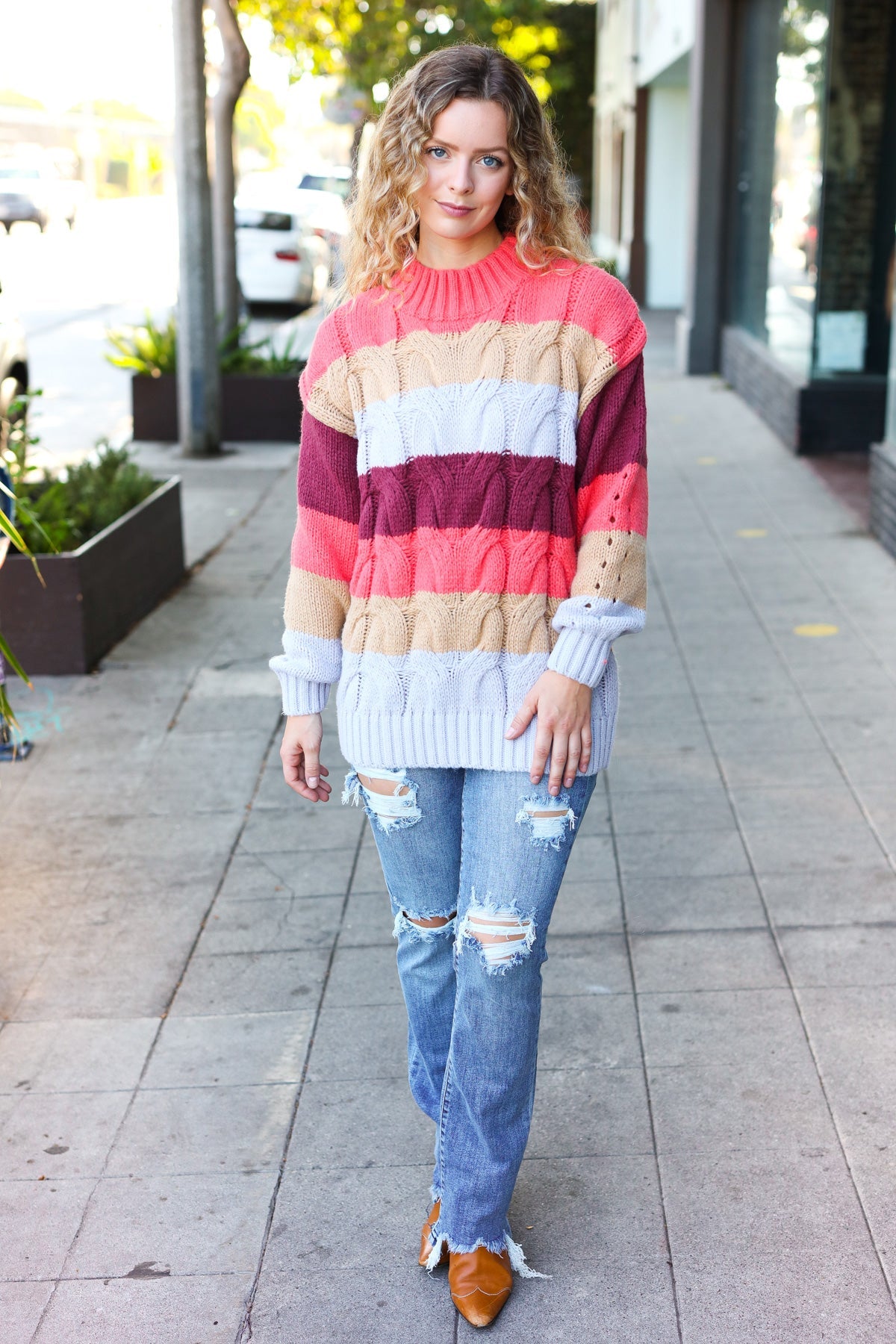 Fall For You Striped Cable Knit Sweater