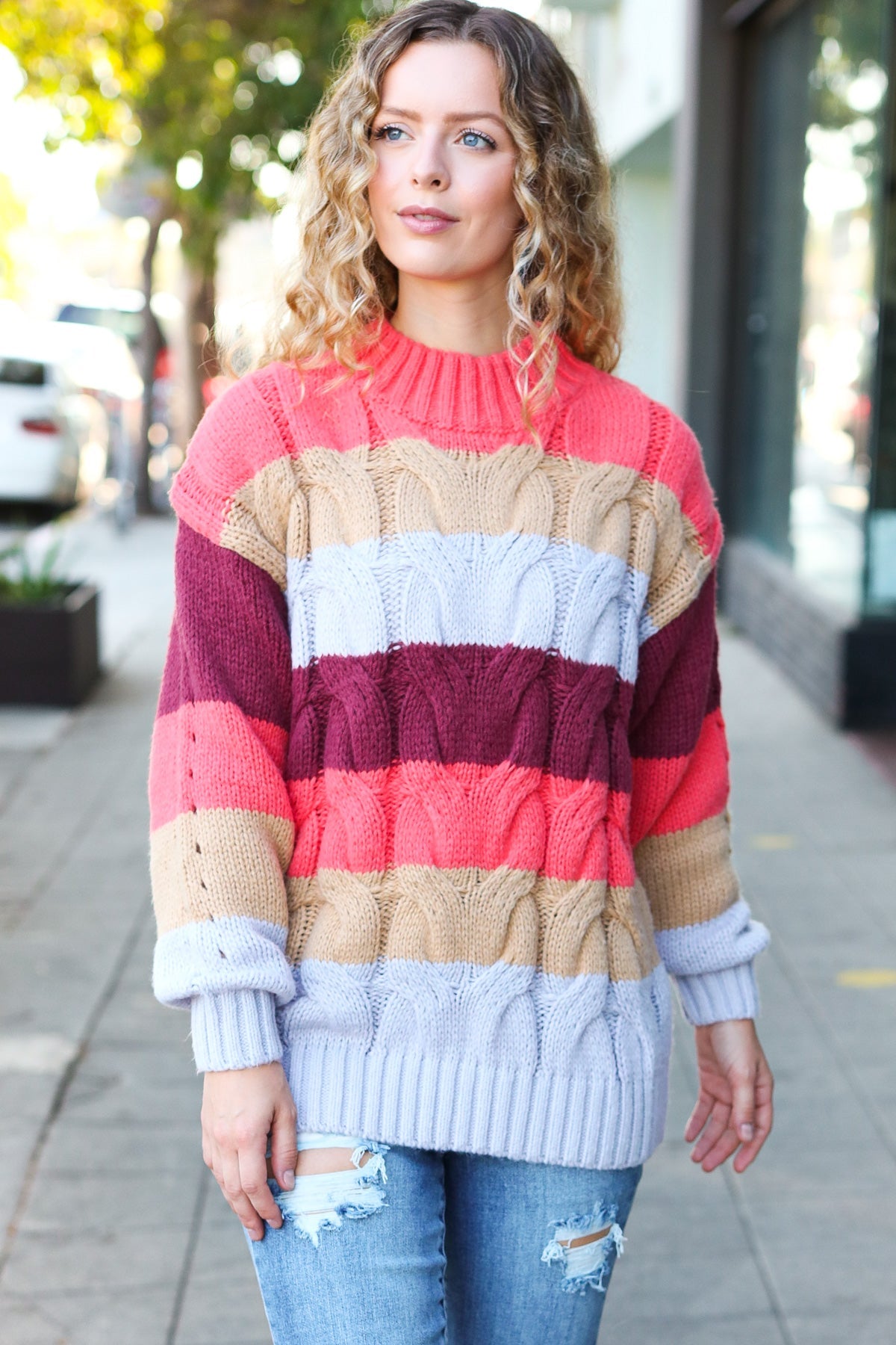 Fall For You Striped Cable Knit Sweater