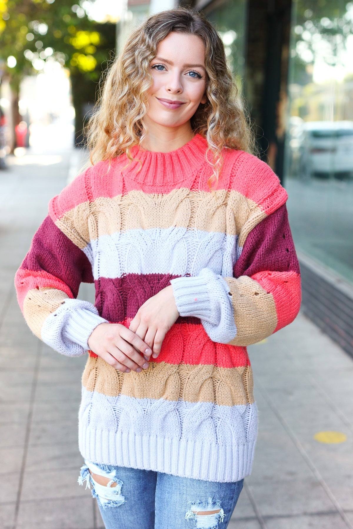 Fall For You Striped Cable Knit Sweater