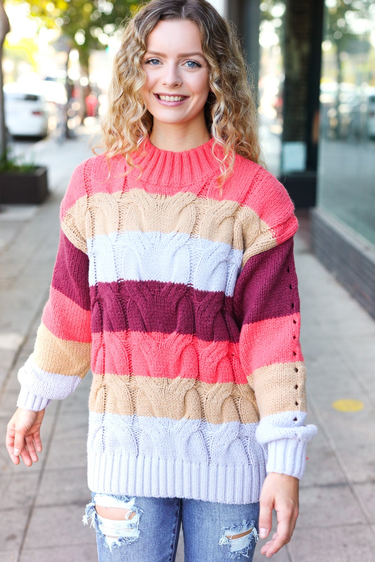 Fall For You Striped Cable Knit Sweater