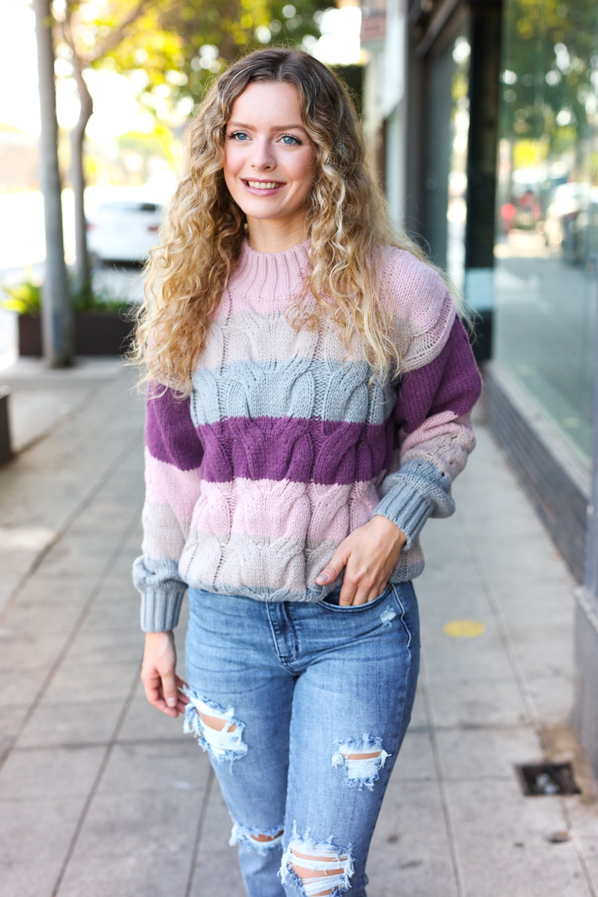 Fall For You Striped Cable Knit Sweater