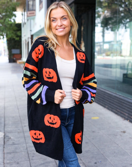 Pumpkin Striped Jacquard Cardigan