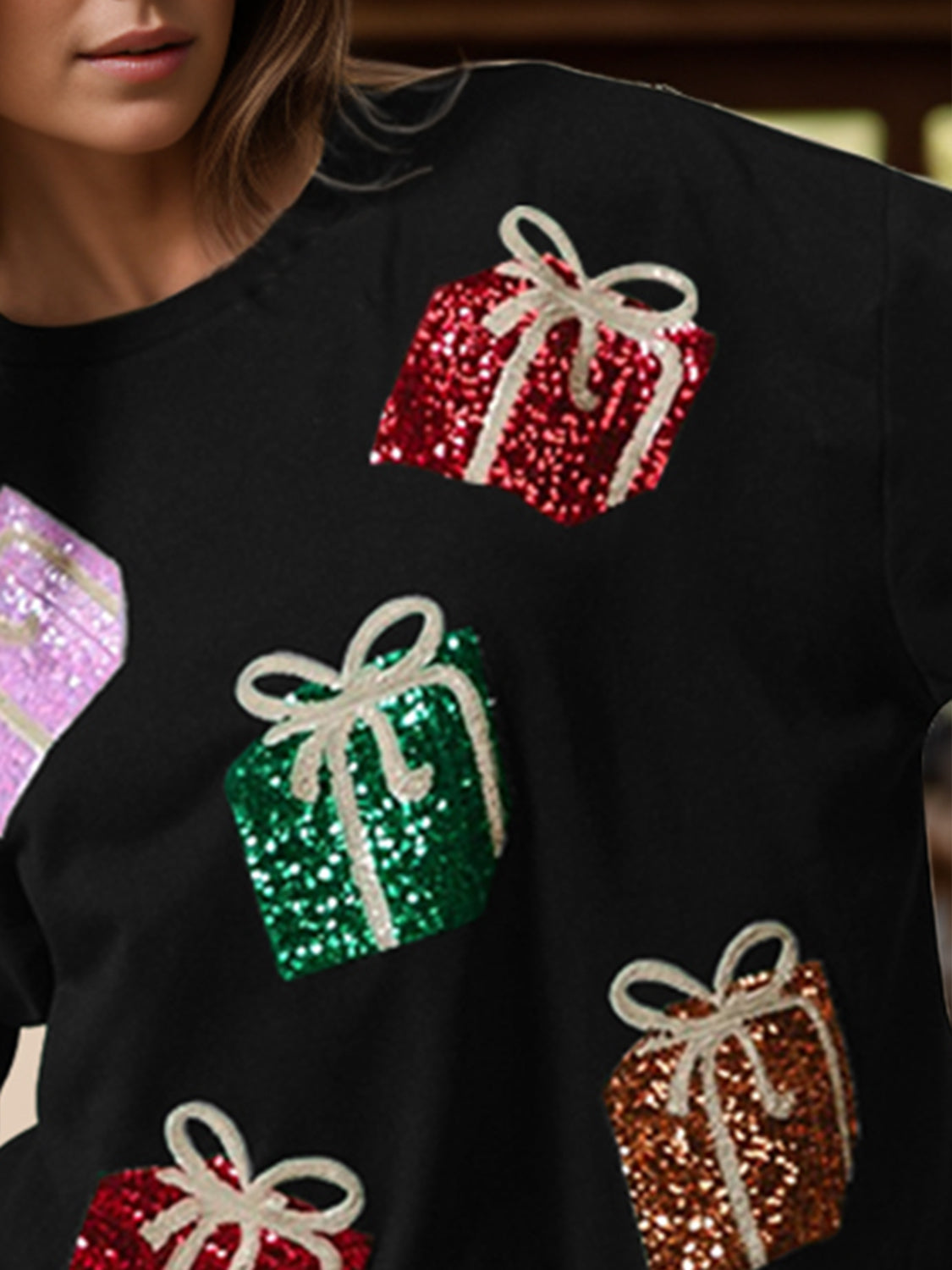 Sequin Gift Box Sweatshirt | Multiple Colors